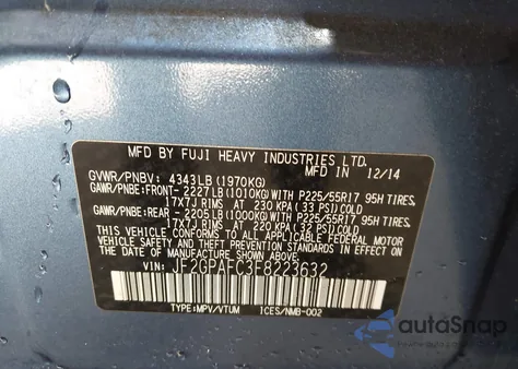 2015 Subaru Xv Crosstrek 2.0I Premium из США, поврежденный, VIN JF2GPAFC3F8223632